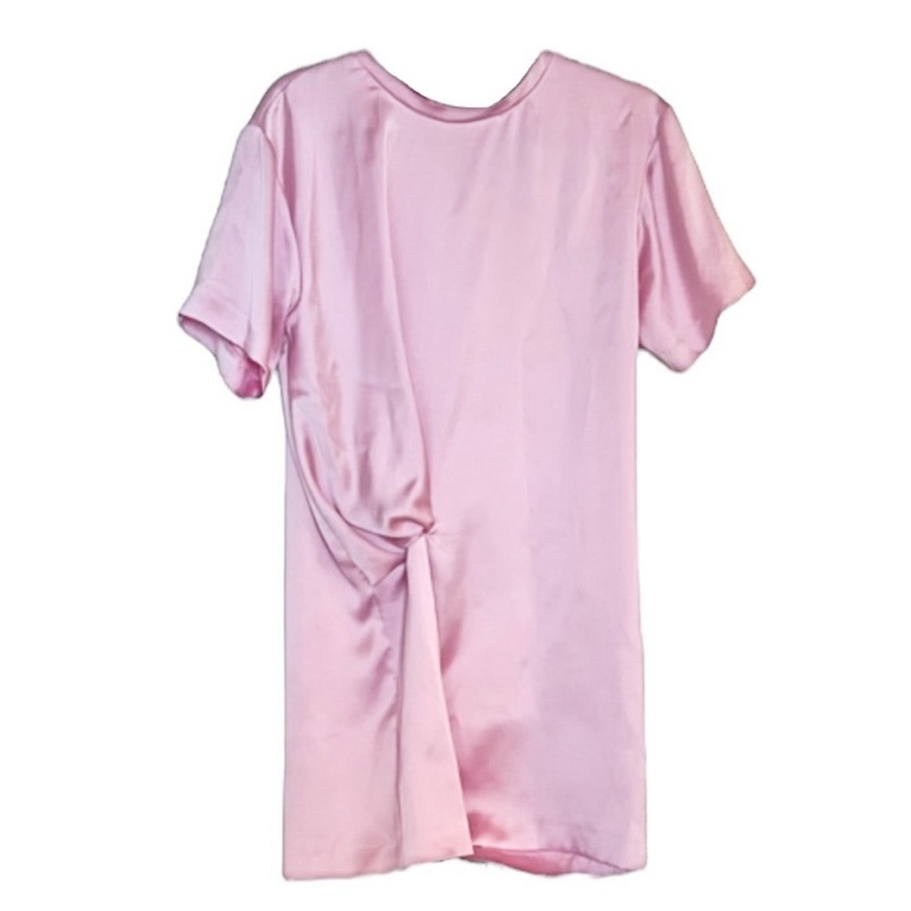 NEW Zara Satin Mini Dress Pleat Detail Short Sleeve in Bubblegum Pink Women's S